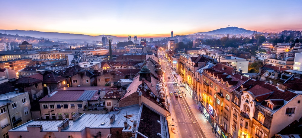 View at Sarajevo streets from above at dusk